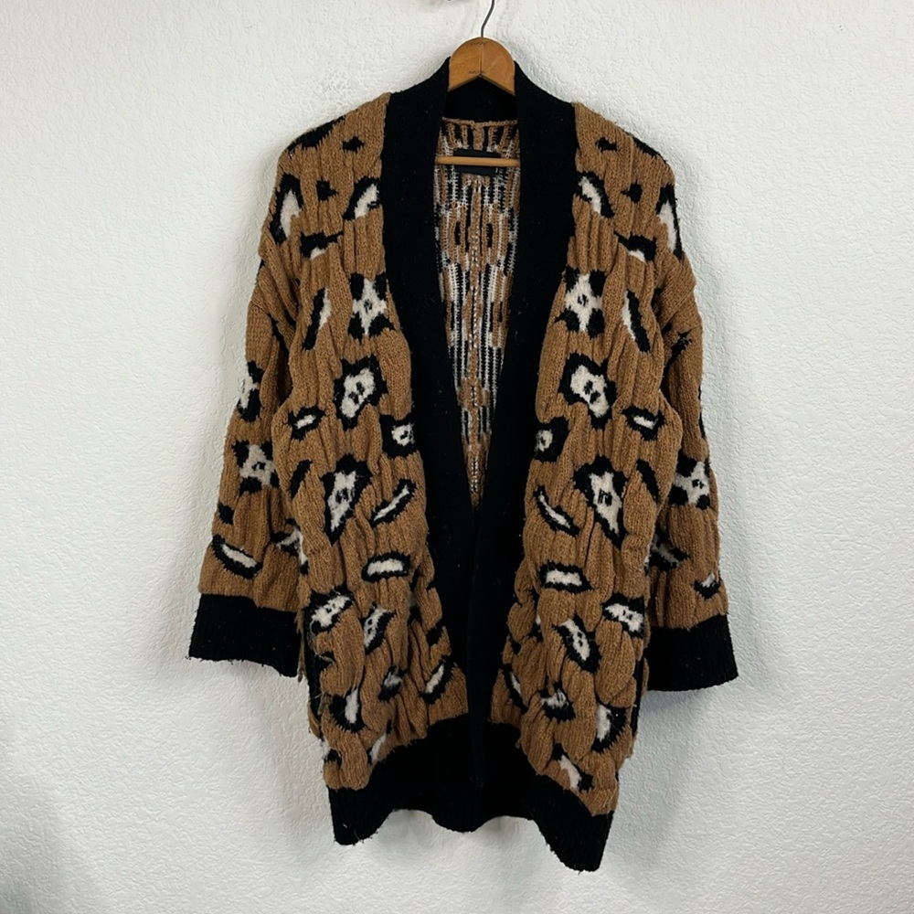 ZADIG & VOLTAIRE Tanya Long Cardigan In Chamois Open Front Leopard Spotted Anima - Picture 2 of 9